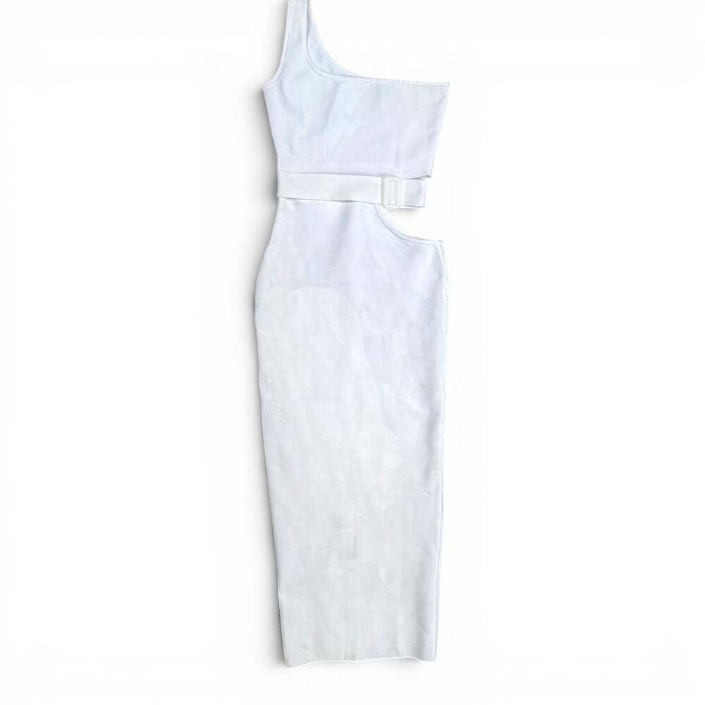 Fashion Nova White One Shoulder Cutout Belted Midi Dress Size S